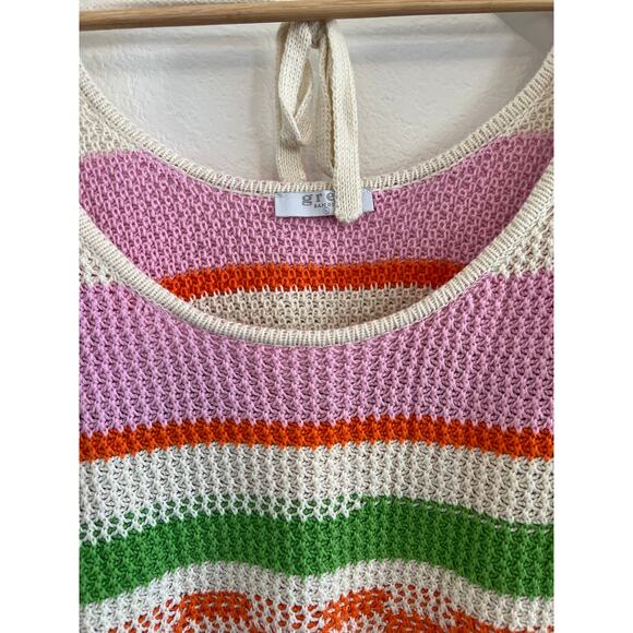 Grey Bandit Crochet Knit Striped Cropped Blouse Womens XL Beach Coastal Fairy - Picture 11 of 16